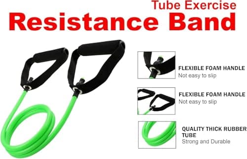 Resistance Tube Exercise Band with Handles, Natural Latex, 135cm Length, Fitness Training (Green) — view 5