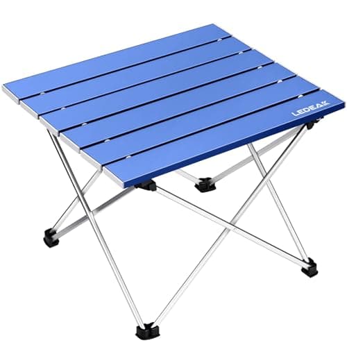 Ledeak Portable Camping Table, Lightweight Folding Table with Aluminum Table Top and Carry Bag, Easy to Carry, Perfect for Outdoor, Picnic, Cooking, Beach, Hiking, Fishing (Ocean Blue, Small)