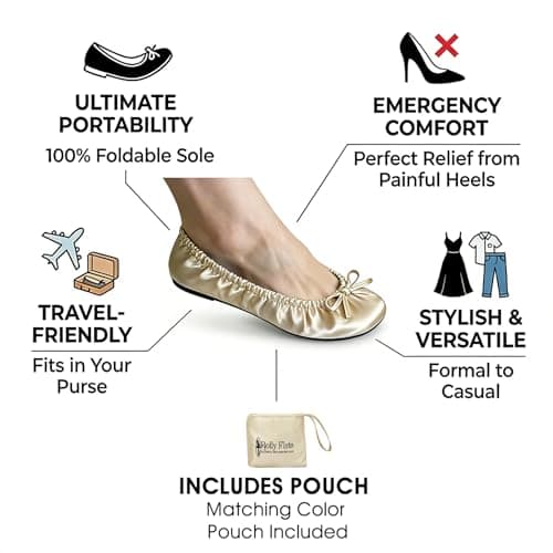 Women's Foldable Flats – Portable Ballet Slippers Shoes for Travel, Wedding – Fits in Purse (L, Champagne Gold) — view 4