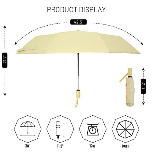 SY COMPACT Automatic Windproof Umbrellas Travel Strong Umbrella for Rain and Sun Protection Small Umbrella UV Blocking for Women and Men (Light Yellow) — view 4
