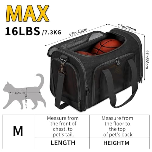 Soft Sided Cat/Pet/Dog Carrier Bag,Portable Foldable Pets Travel Carriers For Cats/Dogs With Shoulder Strap & Removable Mat,Durable Puppy Basket of 16 lbs Airline Approved - Black — view 6