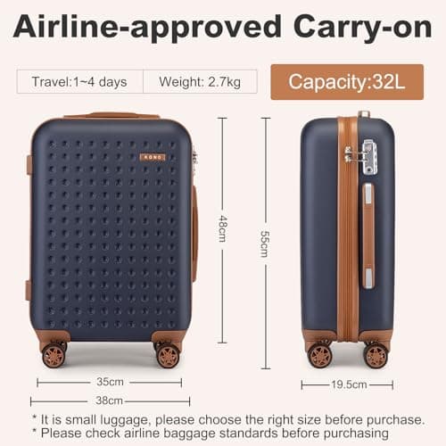 Kono Cabin Suitcase Hand Luggage Suitcase Lightweight ABS Small 20" Suitcase with 4 Wheels Spinner and TSA Lock — view 2