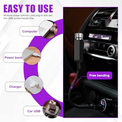 Car Roof Lights,LED Ceiling Star Night Light,Mini LED Projection Lamp Star Night,USB Interior Atmosphere Light, Starlight Roof Kit for Car,Romantic Star Projector for Auto,Ceiling, Bedroom,Party — view 6