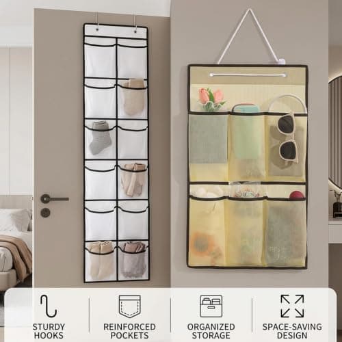 WORUIB Two-Pack Hanging Shower Caddy, Vertical Storage Solution for Compact Living Spaces,Over Door Storage Bags with Mesh Pockets for Bathroom Bedroom Kitchen Office Organisation — view 4
