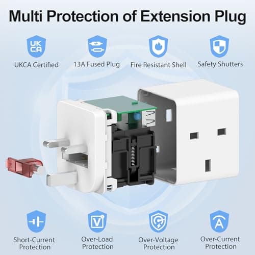 Multi Plug Adapter with 3 USB 3 Way Plug Adaptor Extension Socket Multiplug — view 3