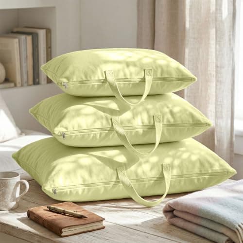 2 Pack Travel Pillow and Blanket Bags, 100% Cotton Canvas Pillow Storage Bag with Handles, Heavy Duty Breathable Organizer for Bedding Linens, Pillow Bag for Traveling(2,Olive Green,20"x36") — view 3