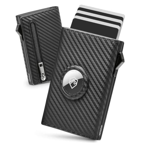 YESIIW AirTag Mens Wallets, Slim Credit Card Holder for Apple Air Tag, Pop up Men Card Wallet Minimalist Wallets for Men RFID Blocking, Smart Holder Wallet with Coin Pocket & ID Window, Carbon Fiber