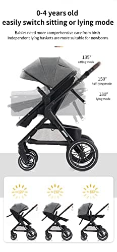 YAZOCO 3 in 1 Prams, Pushchair with Height Adjustable Handle, Travel System Pram with Changing Bag, Baby Stroller with Aluminum Frame for Newborn 0-4 Years (X1 Pink) — view 4