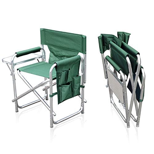 Sun Leisure Directors Folding Chair, Aluminium Frame, Green, Side Pockets, Folding Side Table, Fishing, Garden, Camping, Event Chair, Durable, Indoor & Outdoor Use, Portable