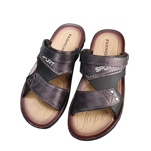 Mens Wide Fit Walking Sandals Leather Open Toe Sliders Flat Beach Shoes Back Strap Casual Hiking Outdoor Breathable Lightweight ArchSupport Orthopedic Slipper (Black, 9)
