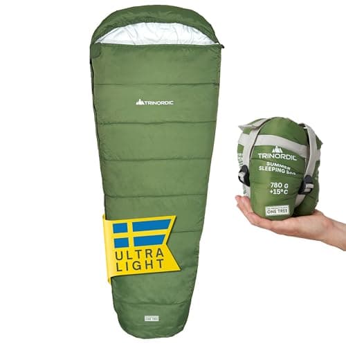 Trinordic Lightweight Summer Sleeping Bag - Mummy, 780g, Green, Regular