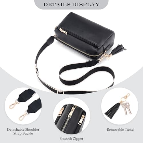 Roulens Small Crossbody Bag with 3 Zip Compartments,Vegan Leather Phone Bag for Women,Shoulder Bag with Adjustable and Removable Wide Strap — view 5