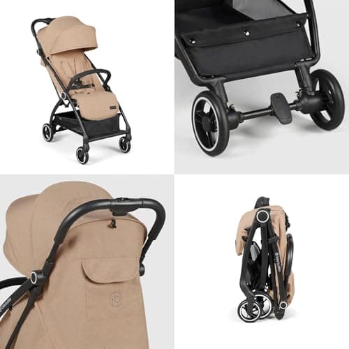 Ickle Bubba Aries Autofold Stroller – Lightweight Compact Fold Travel Pushchair, One-Hand Auto-Fold, Only 6.1kg, Birth to 22kg, Multi-Position Recline, UPF 50+ Hood (Biscuit) — view 6