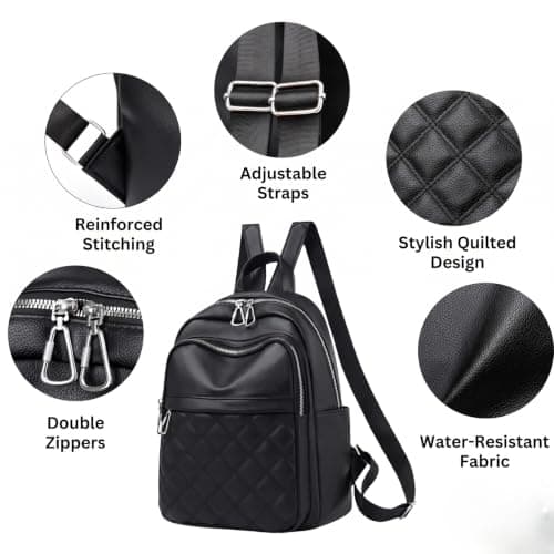 Suweir Women's Rucksack Vegan Leather Anti-Theft Quilted Ladies Daypack — view 5