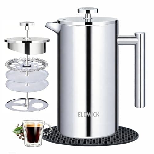 ELDWICK Cafetiere 1 Cup, 350ml French Press Coffee Maker with Color Silver