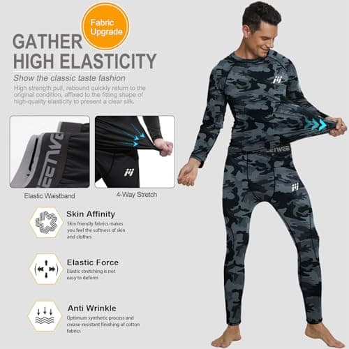 MEETWEE Men’s Thermal Underwear Set, Winter Long Sleeve Base Layer Quick Dry Long Johns Compression Suit for Workout Skiing Running Hiking — view 4