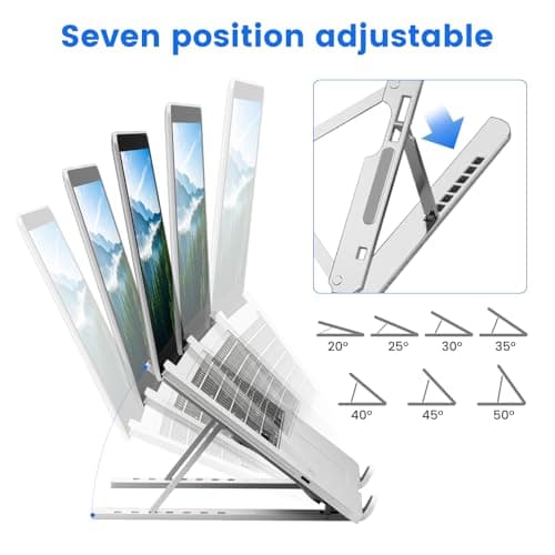 GrandMil Adjustable Laptop Stand for Desk – Foldable & Portable ABS+Silicone Riser, Ventilated Cooling Holder for 10-17.3” Laptops & Tablets (Black) — view 6