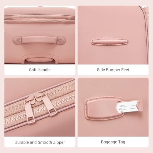 M Expandable 26" Medium Suitcase with 4 Spinner Wheels Lightweight Softside Hold Check in Luggage with TSA Lock, Pink — view 5