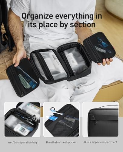 MARK RYDEN Large Water-Resistant Toiletry Bag for Men | Family-Sized Travel Organizer (10.6" L x 6.7" W) | Shaving Kit & Makeup Bag with Waterproof Pockets, Dual Zippers & Anti-Spill Design, Black — view 3
