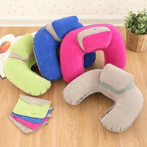 ERINGOGO U Shaped Inflatable Head Neck Cushion for Travel Outdoor Use Green — view 4
