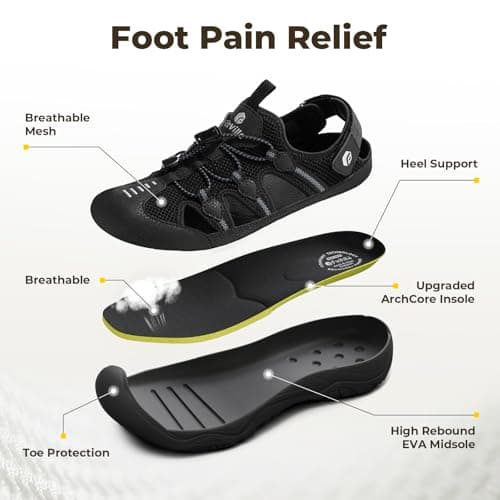 FitVille Mens Outdoor Walking Sandals Wide Fit Shoes,Black,7,W — view 6