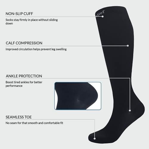 360 RELIEF Flight Compression Socks for Kids, Supports Circulation, Travel, Varicose Veins, S/M, Black + Laundry Bag — view 4