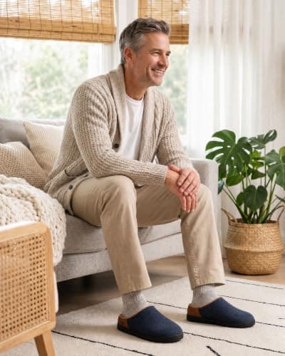 LongBay Men Slippers Cosy Memory Foam Warm Slip On House Shoe Gift Blue, 9 — view 2