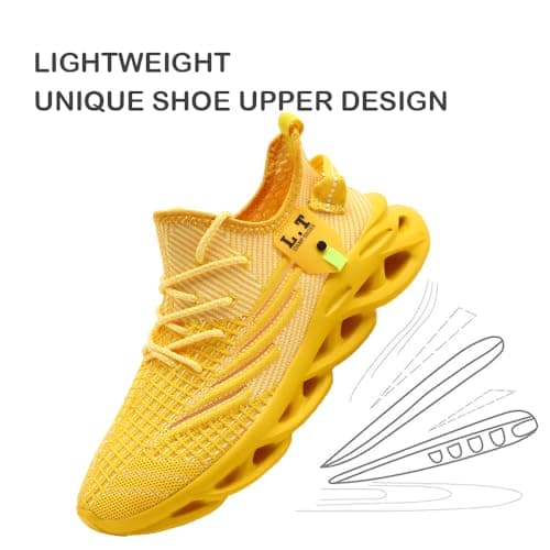 VGPSFN Mens Trainers Running Walking Shoes Sport Outdoor Casual Tennis Gym Hiking Shoes Lightweight Comfortable Fitness Sneakers for Men Fashion Work Athletic Jogging Yellow UK 9.0 — view 4