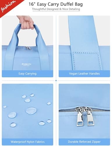 Small Gym Bag for Girls Kids,Sport Duffle Bag for Women Fitness Workout, Travel, Dance, Ballet, Swim with Shoes Compartment & Waterproof Pocket,Easy Carrying Pu Leather Handle (Sky Blue,16"-Small) — view 3