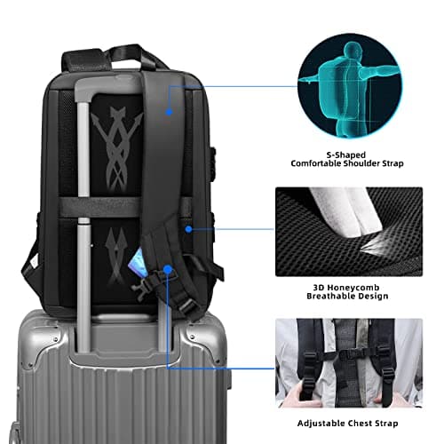 FENRUIEN Anti Theft Laptop Backpack for Men, Expandable Waterproof Hardshell Backpack with USB Port, Black Business Travel Computer Bag 15.6 Inch — view 5