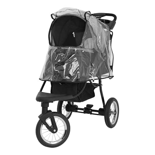 Foldable Pet Jogger Grey Travel Stroller Small Medium Dog Cat Pushchair 22kg Capacity Pram Buggy Carrier 3 Tubeless Wheels Brakes Leashes Canopy Mesh Windows Basket Cup Holders Caddy Bag Rain Cover — view 2