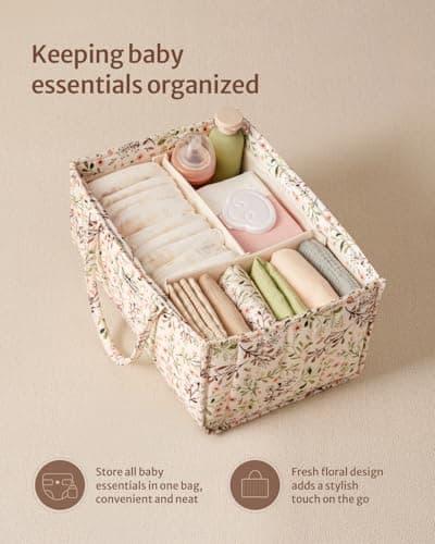 Blissful Diary Nappy Caddy Organiser, Baby Diaper Caddy for Nappy Station, Stylish Storage Basket for Newborn Essentials, Baby Shower Gifts for Girl or Boy,Pastoral Daisy — view 2