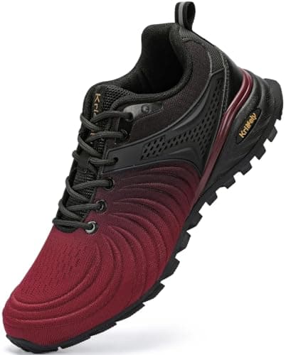 Kricely Mens Trail Running Shoes Breathable Lightweight Hiking Trekking Trainers Walking Shoes Red Brown 8