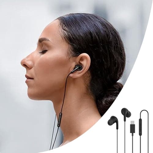 Type C Wired Headset Twin Pack USB-C Earphones with Built-in Microphone and Volume Control Stereo Noise Isolation Earbuds for Galaxy S23 S22 S21 S20 (Black, 80cmX1cm) — view 3