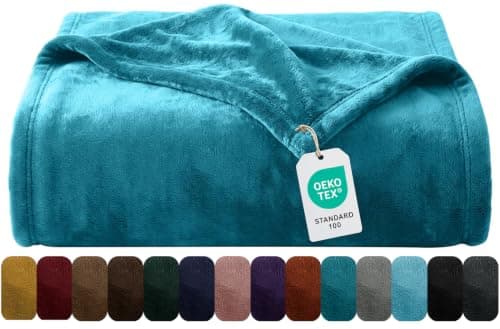 Oxford Homeware Fleece Blanket Sofa Throw Cuddly Reversible Soft Throws for Bed, Couch, Settee, Travel Lightweight and Breathable Blanket fit All Season (Teal, Throw/Single)