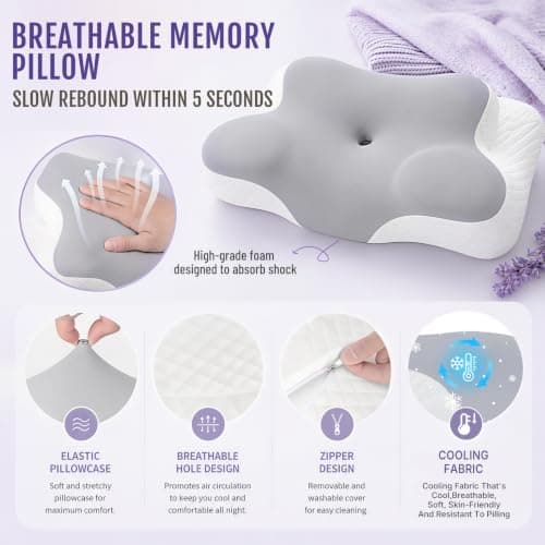 Nuvellina Memory Foam Pillow, Orthopaedic Neck Support Pillow, Cooling Pillow, Ergonomic for Side Sleepers, Optimal Comfort for Neck and Shoulder Pain,Mist Gray — view 5