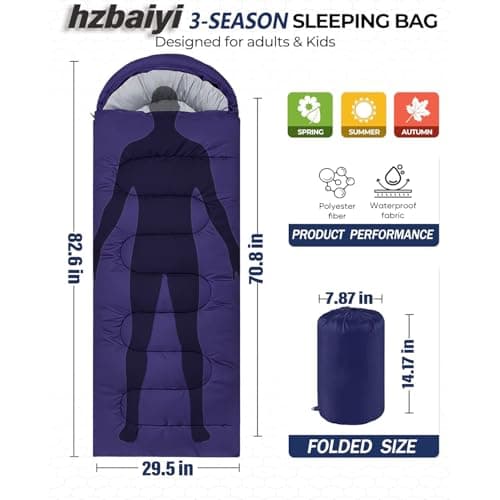 Sleeping Bags for Adults & Kids Sleeping Bag 3 Season, Ultralight Carry Bag, Adult Blanket, Lightweight Compact for Outdoor Camping, Travel, Hiking, Indoor & Outdoor Use (Navy Blue) — view 2