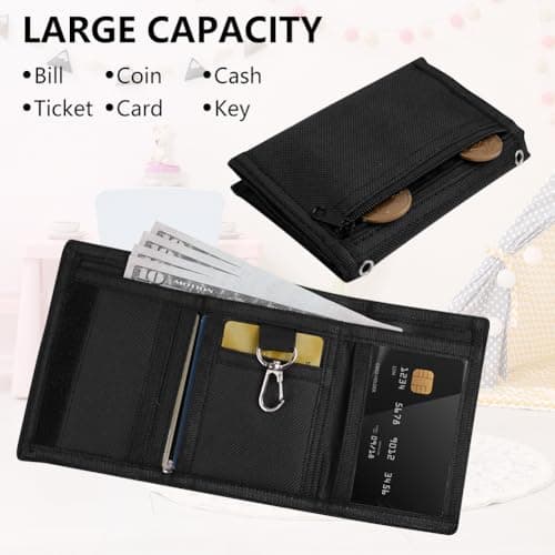 Aucuu Kids Wallet, Cartoon Waterproof Wallet, Trifold Wallets with Coin Pocket Zippered, with Card Slots Lanyard, with Chain, Travel Document Wallets for Teenagers Boys Girls(Black) — view 4