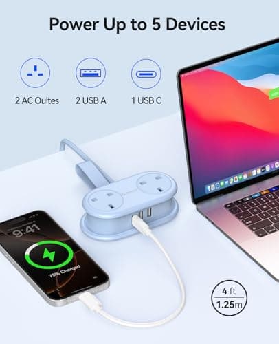 ORICO Travel Extension Lead with USB Slots, 2 Outlets 3 USB Ports (1 USB C), 3250W 13A Socket Extensions, Rollable Extension Cord for Travel/Home/Office, Essentials Cruise Approved Power Strip - Blue — view 2