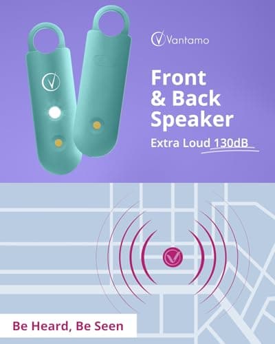 Vantamo Personal Alarms for Women with Strobe LED Light, Extra Loud 130dB Self Defense Keychain with 2 Dynamics, Unique Panic Alarm with Keychain & Keyring for Bag or Backpack and Low Battery Notice — view 4