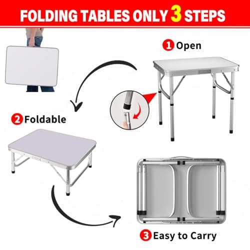 Folding Tables, Aluminum Picnic Table with 2 Adjustable Height (26/56cm), 2ft Camping Table with Carrying Handle, Lightweight for Picnic, Barbecue, Fishing, Outdoor, Indoor, L60 x W45 x H56 cm, White — view 6