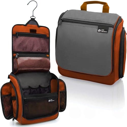 D&D Hanging Toiletry Bag for Women and Men, Travel Wash Bag, Orange&Grey