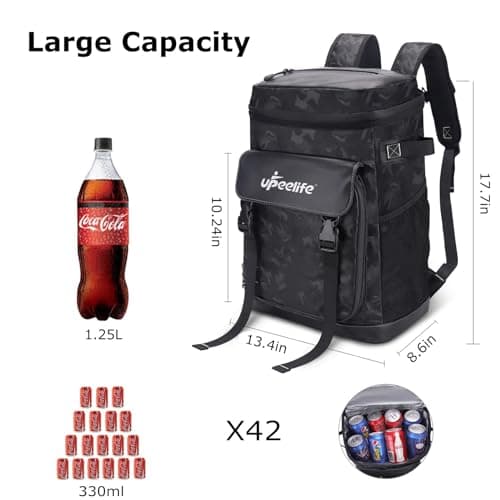 Upeelife Large Insulated Cooler Backpack, Waterproof Leakproof Cool Bag Rucksack Picnic Backpack, Black Camo — view 3