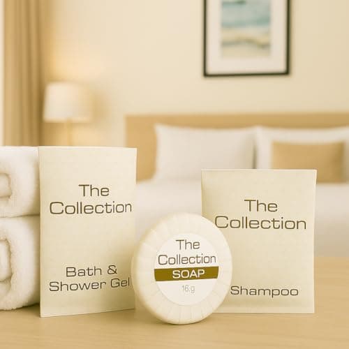 Travel Size Toiletries, Miniature Hotel Toiletries | 12x10ml Shower Gel, 12x10ml Shampoo Sachets, 12x15g Tissue Pleated soap Bulk Pack | Ideal for Hotels, Holiday Lets, Travel Sachets — view 5
