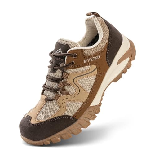 CC-Los Women's Waterproof Outdoor Walking Shoes Non-Slip Lightweight Hiking Brown Wide Size 6