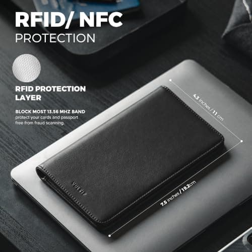 VULKIT Passport Holder Travel Wallet, Leather Passport Holder Cover RFID Blocking Travel Document Organiser for Women Men — view 3