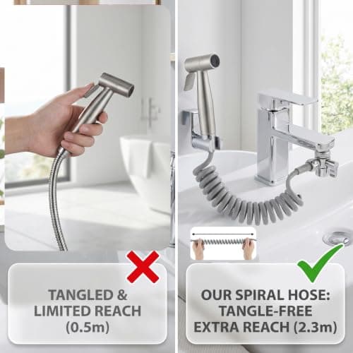 Bidet Attachment for Toilet UK, Handheld Bidet Sprayer System - Stainless Steel Muslim Shower Shattaf, Chrome Sink Faucet Diverter Adapter, Flexible Spiral Hose & Portable RV Travel Jet Douche Hygiene — view 3
