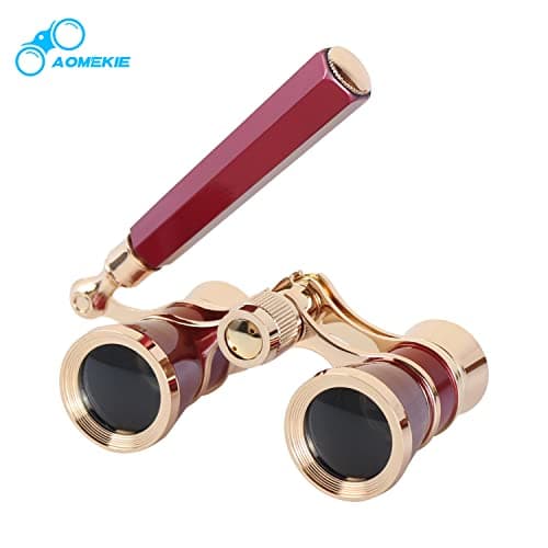 Aomekie Theatre Opera Glasses with Handle 3X25 Compact Folding Binoculars for Theater Horse Racing Classical (Red) — view 6