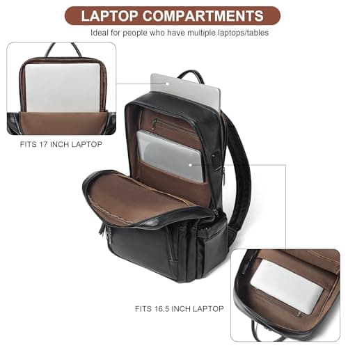 Shrrie 17 Inch Laptop Backpack for Women,Vegan Leather Backpack Purse,28L Work Business College Travel Computer Backpacks with Pouch Pocket for Large Capacity Cup & USB Charger,Black — view 5