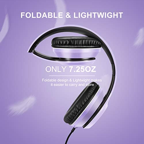 LORELEI X8 Over-Ear Wired Headphones with Microphone with 1.45m-Tangle-Free Nylon Line&3.5mm Plug,Lightweight Foldable & Portable Headphones for Smartphone,Tablet,Computer,Mp3/4(Dark Purple) — view 4